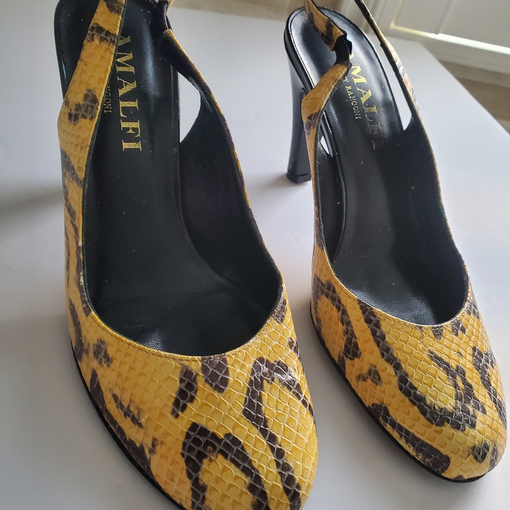 Amalfi Vibrant Yellow Snake Pattern Heels